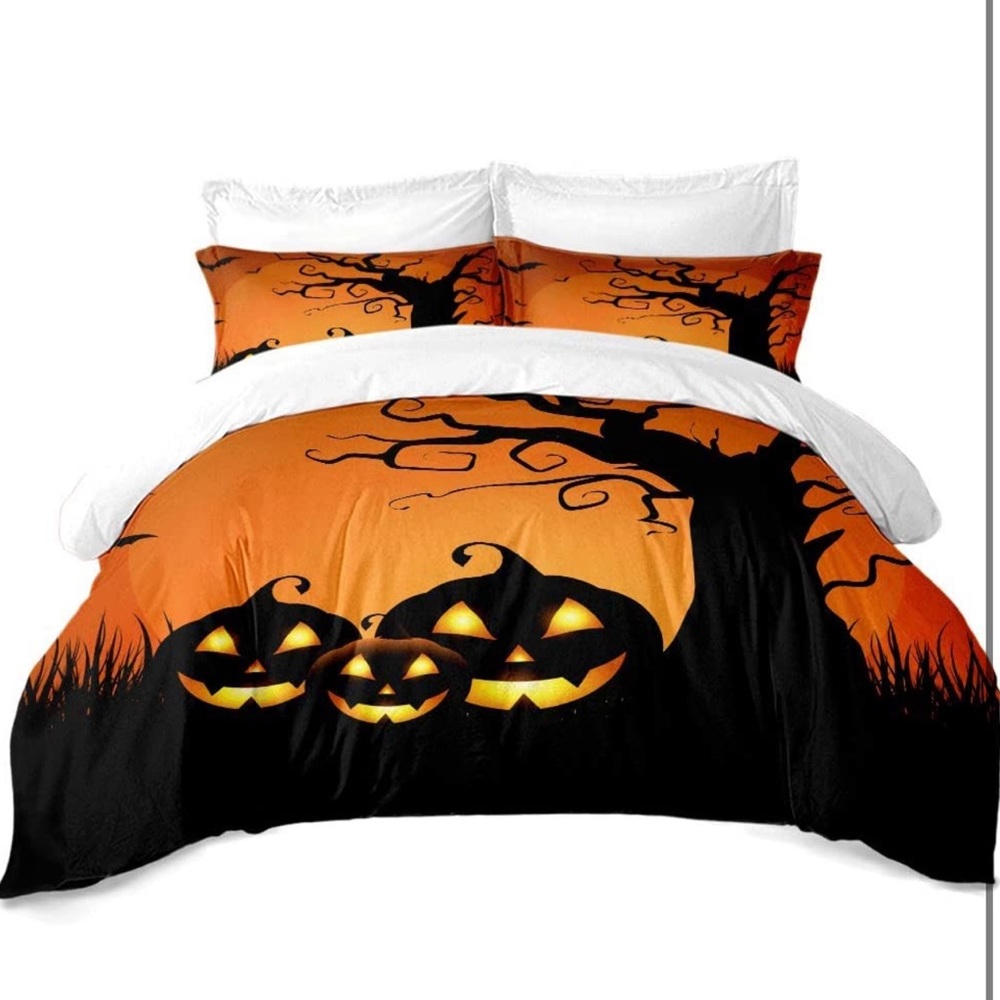 Halloween Pumpkin Lantern Bedding Sets, Duvet Cover Set 3 Pieces Twin Size